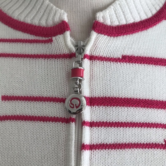 St. John Sport Full Zip Cardigan Sweater Size 2 Petites Santana Knit Hot Pink - Picture 2 of 14